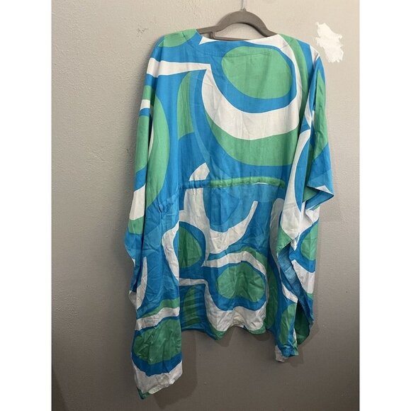 Casual Living Kimono Sleeve Tunic Shirt Women 0X/1X Blue And Green Coastal Wear - Picture 7 of 11
